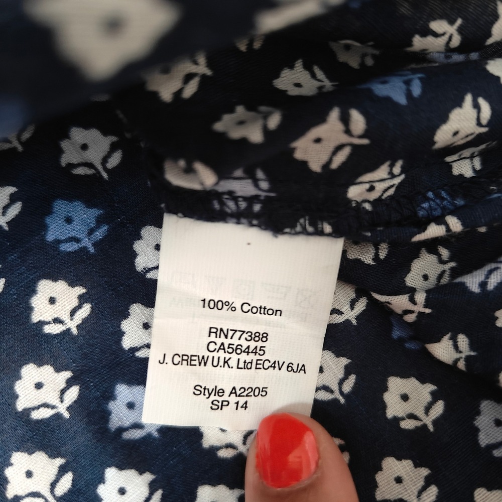J.Crew Womens Floral Blouse Navy Blue 100% Cotton Popover Collared Shirt Size 0 - Picture 7 of 7
